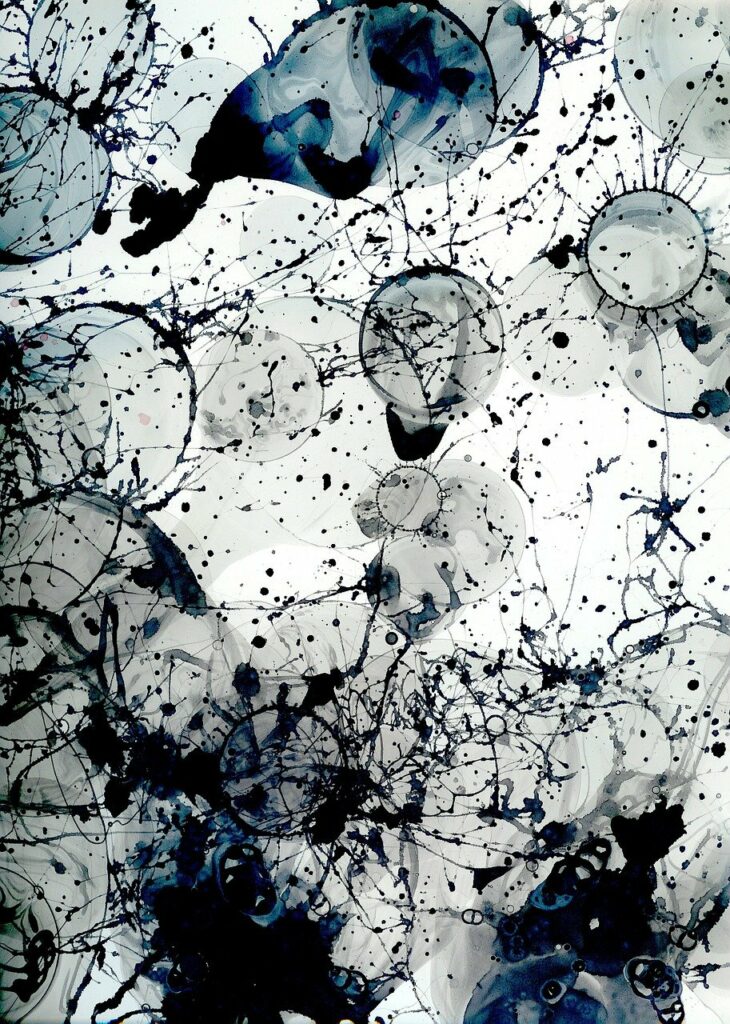 Taches d'encre ou de peinture foncée pour figurer toutes les contraintes de la douleur et comment elle peut être invalidante